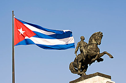 骑马,雕塑,古巴,旗帜,哈瓦那