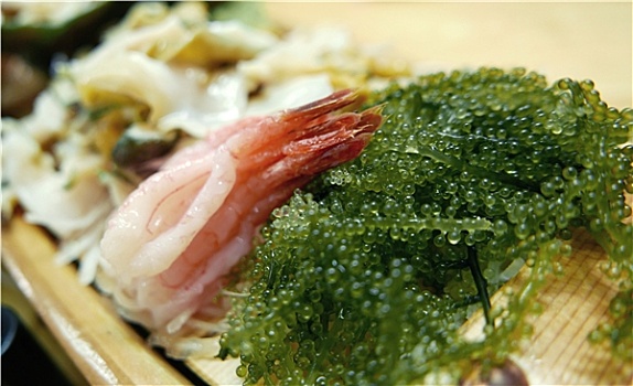 日本料理,海草,沙拉,生食,虾,刺身