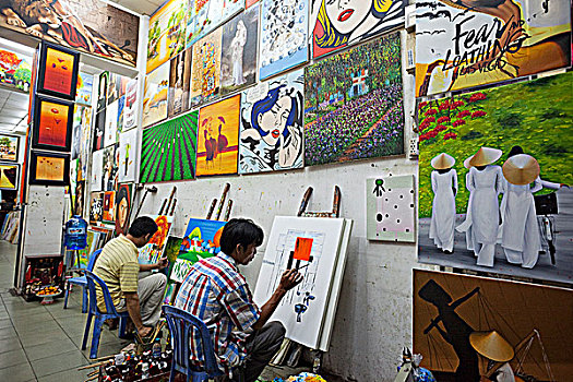 越南,胡志明市,艺术家,绘画,艺术,店