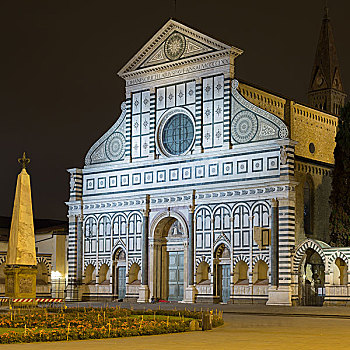 新圣母教堂,教堂,夜晚,佛罗伦萨,托斯卡纳,意大利,欧洲
