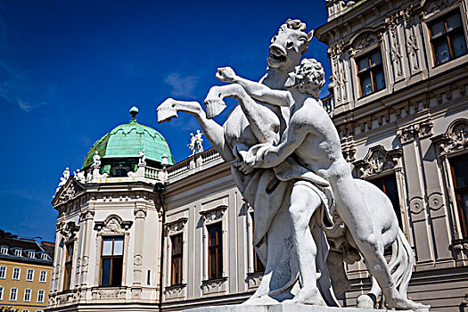 雕塑,正面,美景宫,维也纳,奥地利