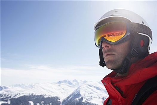 奥地利,男性,滑雪者,戴着,头盔,护目镜,特写