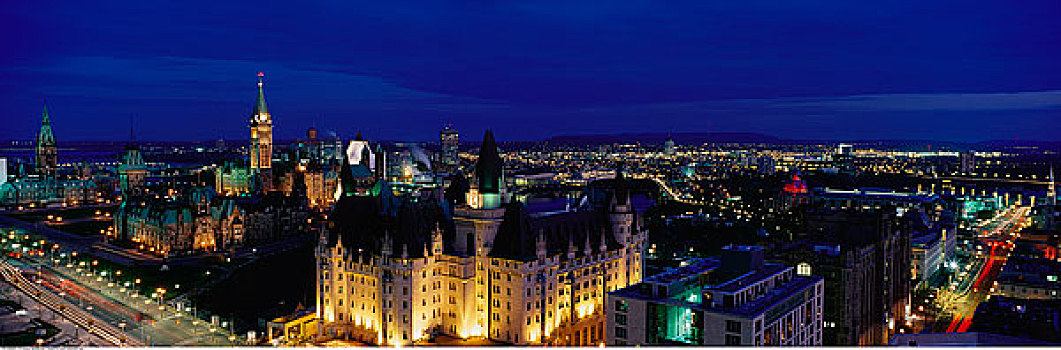 城市天际线,夜晚,渥太华,安大略省,加拿大