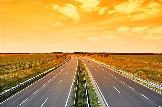 高速公路,日落,匈牙利