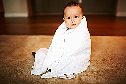 头像,男婴,毯子,坐在地板上
