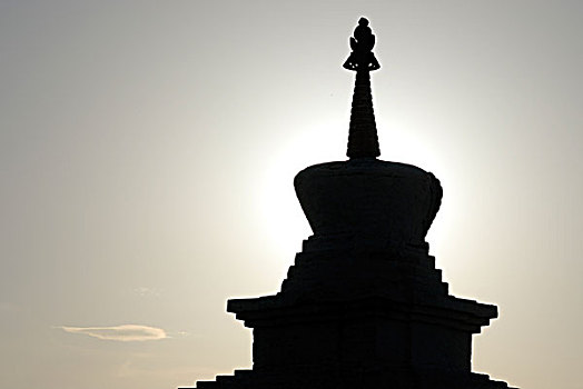 佛塔,墙壁,寺院,逆光,喀喇昆仑,蒙古,亚洲