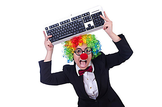 有趣,小丑,键盘,白色背景