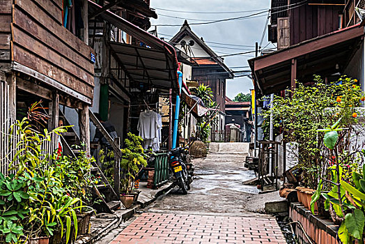狭窄街道,分隔,房子,琅勃拉邦,省,老挝