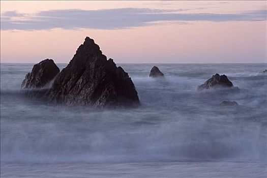 石头,海浪,海岸,靠近,西部,南方,岛屿,新西兰,大洋洲