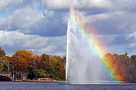 喷泉,喷水池,彩虹,湖,中心,德国,欧洲