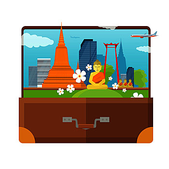 泰国,旅游,海报,设计,魅力,盛开,手提箱,地标建筑,地标,旅行,构图,著名地标建筑