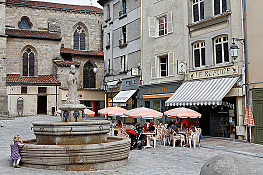 喷泉,正面,圣米歇尔,狮子,教堂,里摩日,维埃纳,法国,欧洲