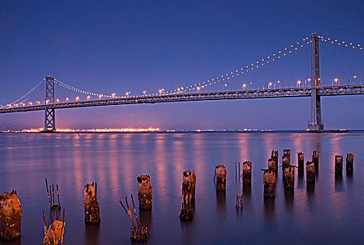 旧金山湾,桥,夜晚,旧金山,加利福尼亚,美国
