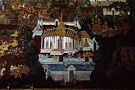 壁画,玉佛寺,曼谷