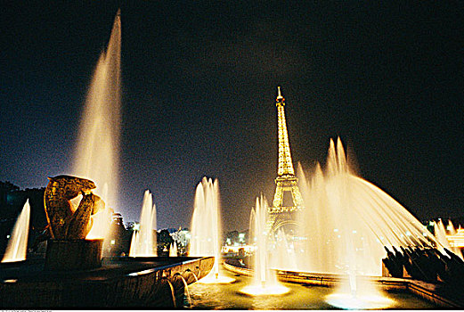 喷水池,埃菲尔铁塔,巴黎,法国
