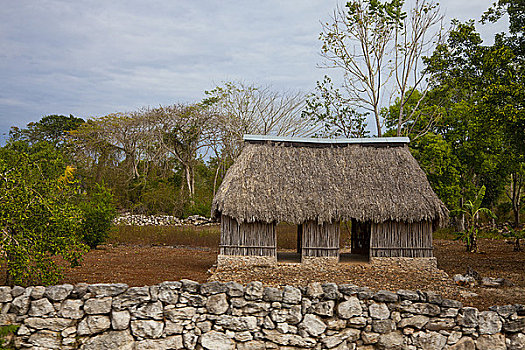 石墙,正面,棍,房子,依沙玛尔,尤卡坦半岛,墨西哥