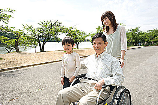 老人,轮椅,母亲,儿子