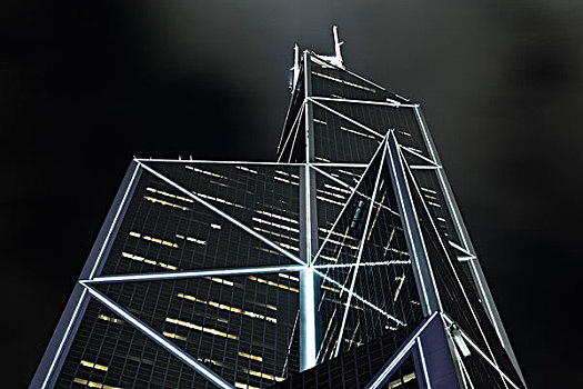 中银大厦,夜晚,香港,中国