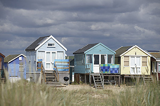 英格兰,高草,海滩小屋,海边,两个,英里