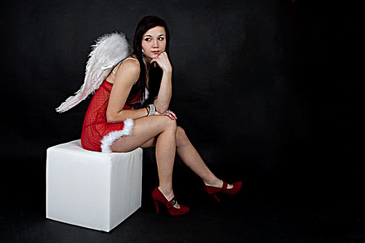 女青年,姿势,红色,圣诞节,内衣,天使之翼