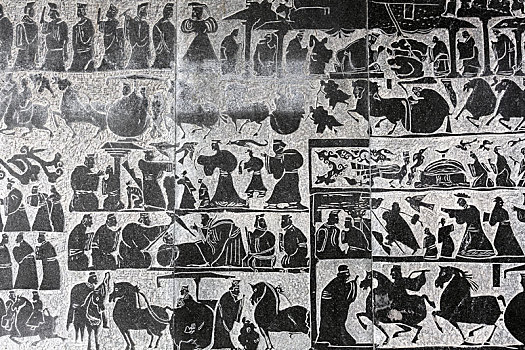中国古车博物馆内车马人物浮雕画,山东省淄博市临淄区