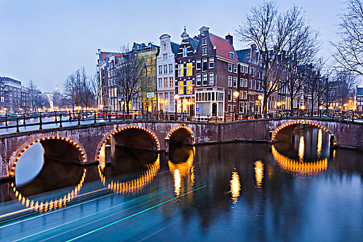 阿姆斯特丹,荷兰,城市,运河,桥,黃昏