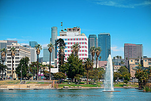 洛杉矶,市区,风景,公园,城市,建筑,喷泉