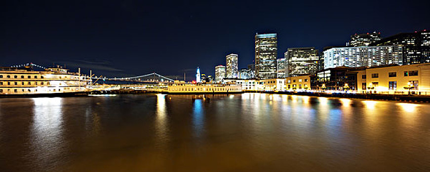 水,城市,旧金山,夜晚