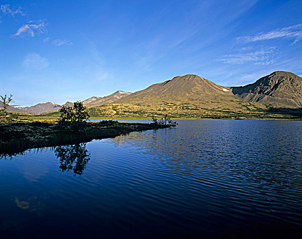 相似,顶峰,山,群,反射,湖,国家公园,挪威,斯堪的纳维亚,欧洲