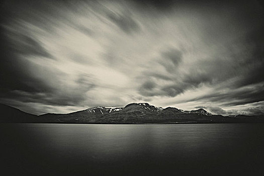 湖,山,不祥,阴天,冰岛