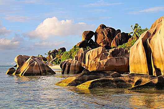 花冈岩,石头,海滩,拉迪格岛,塞舌尔,非洲