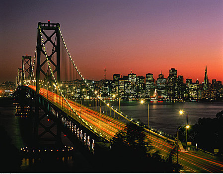 海湾大桥,夜晚,旧金山,加利福尼亚,美国