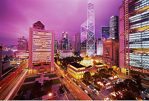 立法机关,中国银行,建筑,夜晚,香港