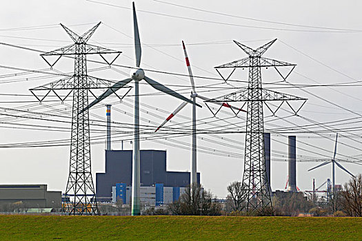 核能,植物,电力,高压电塔,风,涡轮,核电站,河,石荷州,德国,欧洲