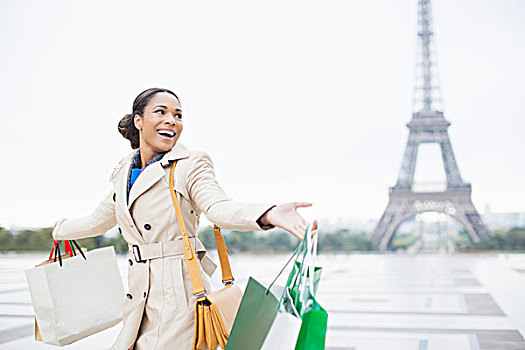 女人,购物袋,埃菲尔铁塔,巴黎,法国