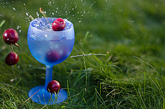 樱桃,落下,蓝色,玻璃杯