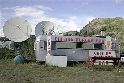 快餐,碟形卫星天线,乡村,阿拉斯加,美国