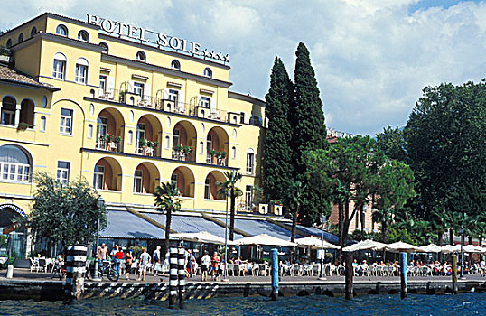 酒店,水岸,加尔达湖,意大利,欧洲
