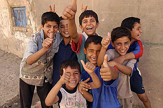 伊拉克,孩子,制作,胜利,姿势,美洲,上方,地区,巴格达