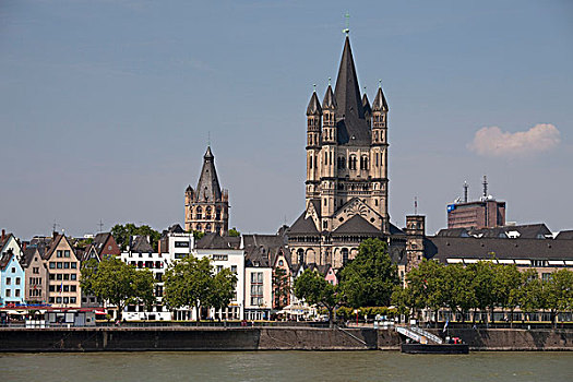 莱茵河,老城,城市,教堂,罗马式,北莱茵威斯特伐利亚,德国,欧洲