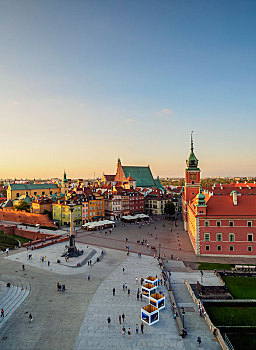 俯视图,城堡广场,皇家,城堡,老城,华沙,波兰,欧洲