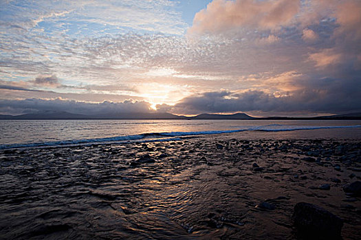 日落,上方,巴岭斯基里格海湾,凯瑞郡,爱尔兰