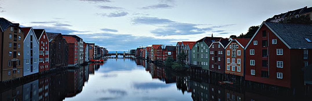 挪威,特隆赫姆,晚间,仓库,桥,大幅,尺寸