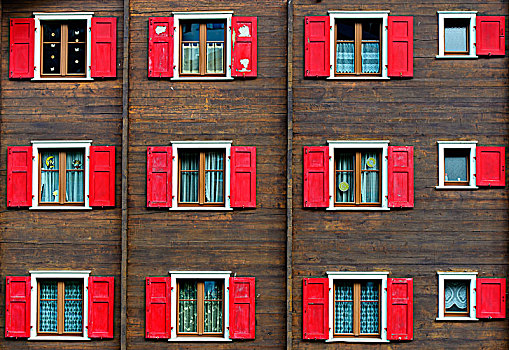 窗户,红色,百叶窗,木屋,瓦莱,瑞士,欧洲