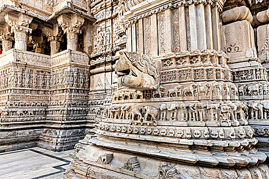 浅浮雕,庙宇,乌代浦尔,拉贾斯坦邦,印度