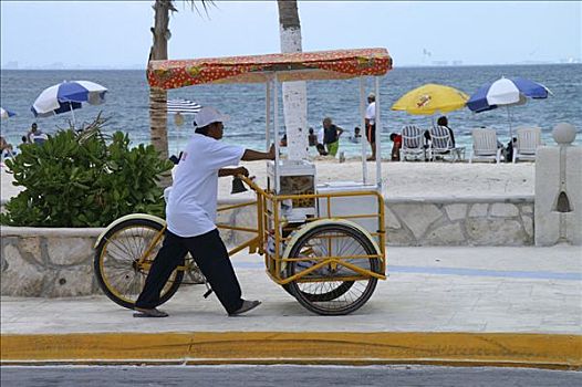 冰淇淋,销售,海滩,三轮车,女人岛,墨西哥