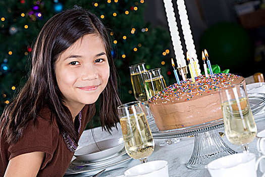小女孩,就绪,吹灭,生日蛋糕,蜡烛