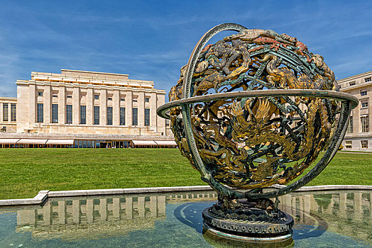 球体,正面,联合国,总部,万国宫,日内瓦,瑞士,欧洲