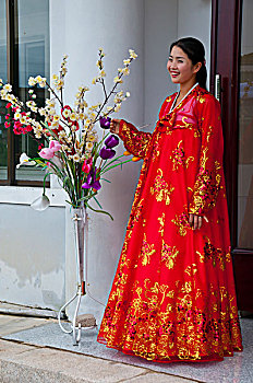 彩色,传统,衣服,女人,高丽博物馆,开城,朝鲜