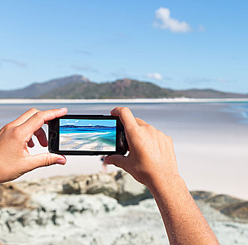 智能手机,澳大利亚,海滩,圣灵岛,乐园,概念,放松